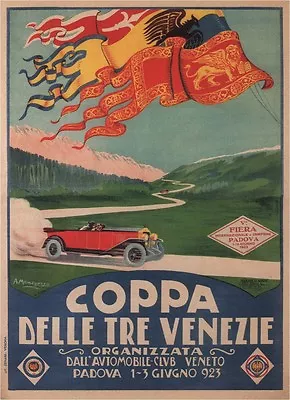 Coppa Delle Tre Venezie 1923 Vintage Italian Car Poster Paper Giclee 24x32 In. • $55.03