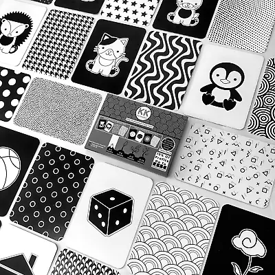 24 Design Black White Colour Baby Sensory Development Flash Cards Vision Newborn • £6.99