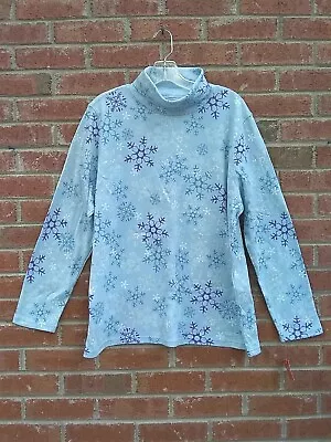 Vtg 1990's Kmart Plus Size Holiday Editions Blue Snowflake Shirt Turtleneck 1XL  • $42.64