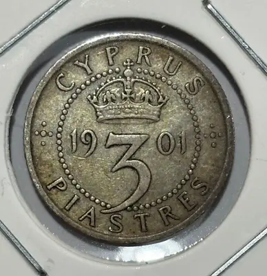 1901 Cyprus 3 Piastres - Victoria 0.925 Silver Coin • $32.16