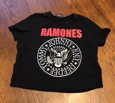 Ramones Presidential Punk Rock Black Women’s Graphic Crop Top T-shirt Sz S • £28.74
