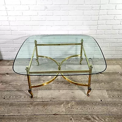 La Barge Attributed Oval Glass & Brass Cocktail Table Cabriole Footed Legs 38.5  • $750