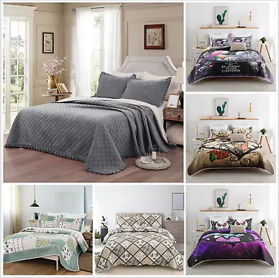 £29.99 • Buy 3Pcs Bedspread Set Quilted Cover Pillow Cases Soft Bedding Set Throw Double Size