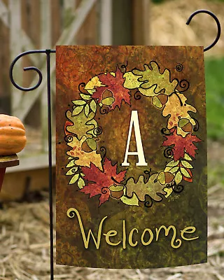 Toland Fall Wreath Monogram 12x18 Autumn Welcome Initial Garden Flag • $8.98