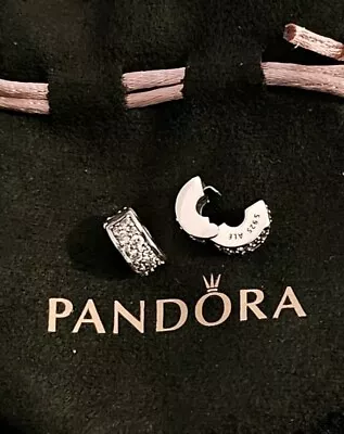 Set Of Two ‘PANDORA’ STERLING SILVER SPARKLING PAVED CLIP CHARM.lN POUCH • £15.99