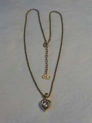 £16 • Buy Lovely Vintage Christian Dior Diamante Heart Pendant+chain/gold Plated/signed