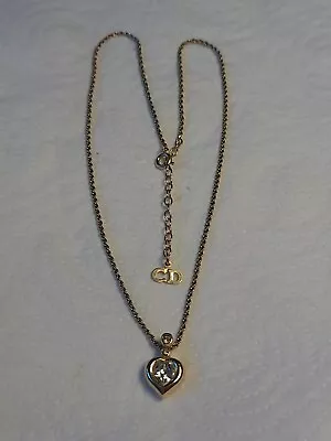£16 • Buy Lovely Vintage Christian Dior Diamante Heart Pendant+chain/gold Plated/signed