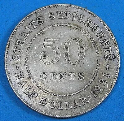 Straits Settlement 50 Cents Silver Coin 1921 KGV KM-35.1 • $20.28