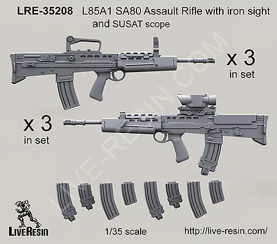 Live Resin 1/35 LRE-35208 L85A1 SA80 Assault Rifle With Iron Sight & SUSAT Scope • $19.99