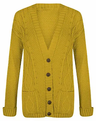 Knit Cardigan Chunky Button Long Sleeves Grandad Womens Ladies Plus Sizes • £13.34