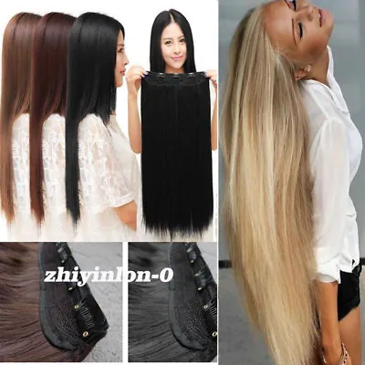$11.49 • Buy Half Full Head 5 Clips One Piece Clip In Hair Extensions Long Straight LZY US