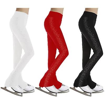 Kids Girls Ice Skating Workout Pants Gymnastic Bottoms Tights Gym Dance Trousers • £7.99