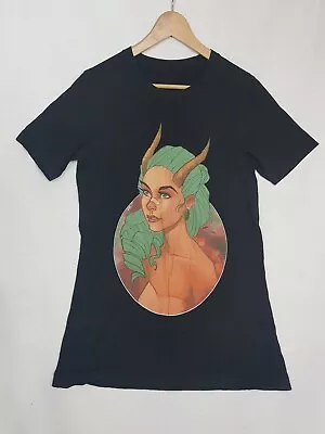 Black Lotus Tattoo Size S Green Haired Horned Elf/Fairy Print T-Shirt • $9.95