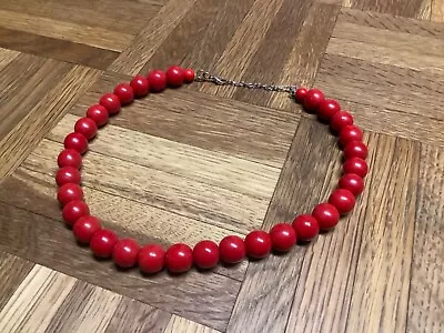 Vintage Dark Red Pressed Coral Hand Polished Necklace Round Beads 10 Mm Each • $55