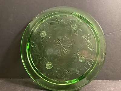 $32.99 • Buy Vintage Jeanette Sunflower Green Depression/Uranium Glass  Cake Plate 10  Footed