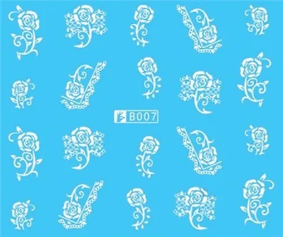 £1.95 • Buy Nail Art Stickers Water Decals Transfers White Mono Flowers Roses (B007)