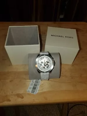 Michael Kors Brecken Oversized Chronograph Gray And White PVC Watch MK8949 $275 • $124.19