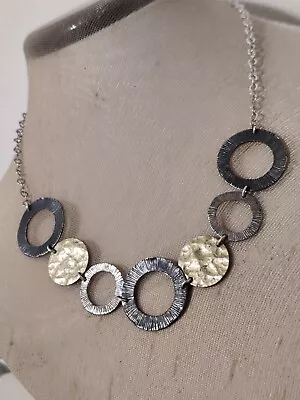 Modernist Necklace Interlocking Circles Signed Textured Silver 925 Vintage 90s • $54.87