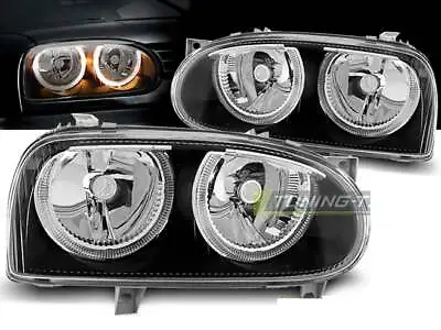 $265.87 • Buy Pair Of Headlights For VW GOLF 3 III MK3 91-97 Halo Rims Black DEPO CA LPVW29 XI