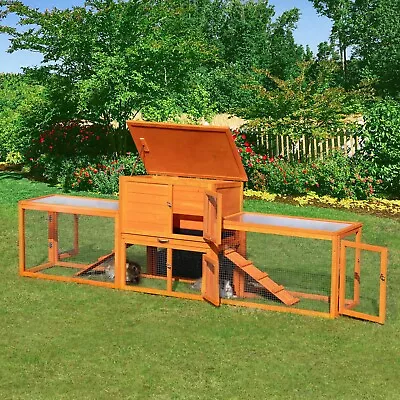 JAXPETY 94'' Large Wood Rabbit Hutch Guinea Pig House 2-tier Chicken Coop Ramps • $132.99