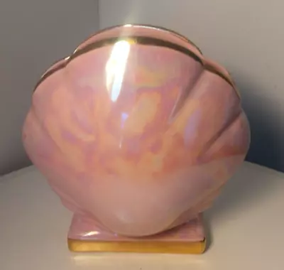 Sadler 'JUNE' Clam Vase- Retro Pink Opalescent Lustre Ware- Gold Gilt Beautiful • £25