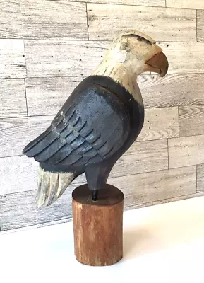 Vintage Folk Art Style Hand Carved Hand Painted Bald Eagle Bird Sculpture • $35