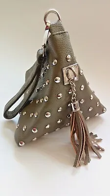 $39.90 • Buy Handbag Clutch Women Purse Wallet Triangular Shape Leather Khaki & Rivets Unique