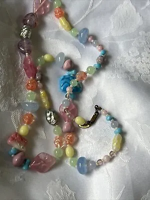 Jo24- Miriam Haskell Vintage Art Glass Beaded Necklace Pastel Colors 30  Signed • $79