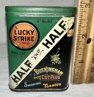 Antique Free Sample Lucky Strike Vertical Pocket Tobacco Tin Litho Can Half & • $12.50