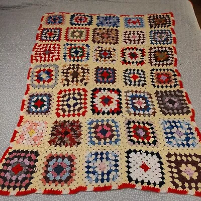 $21 • Buy Granny Square Crochet Afghan Throw Lap Blanket 52  X 37  Vintage Handmade