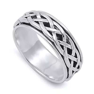 Men 8mm 925 Silver Ring Celtic Design Spinner Wedding Band / Gift Box Size11 • $32.99