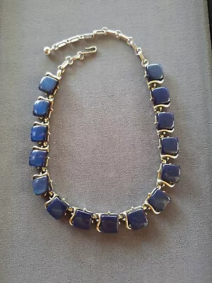 Lovely CORO Vintage Silvertone BLUE MOONGLOW Lucite Boxy Collar Necklace NICE! • $14.55