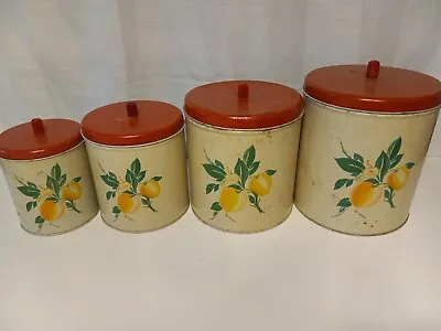 Vintage 1950's  Decoware Metal Cannisters W/Peaches/Peach Blossoms  Set Of  4 • $59.99