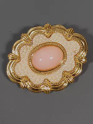 Vintage Avon Victorian Spring Pink Cabochon Faux Pearl Brooch Pin • $9.09