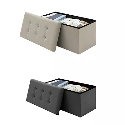 £32.99 • Buy Ottoman Large Storage Box Foldable Linen Pouffe Seat Foot Stools Bench Bedroom