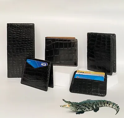 Mens Black Leather Wallet Real Crocodile Bifold Card Holder Exotic Protective  • $75