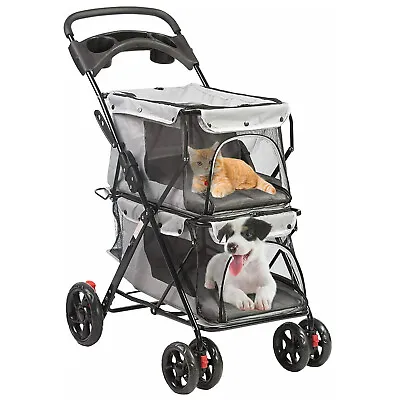 VILOBOS 4 Wheels Pet Stroller Double Layer Cat Dog Jogger Folding Travel Carrier • $109.99