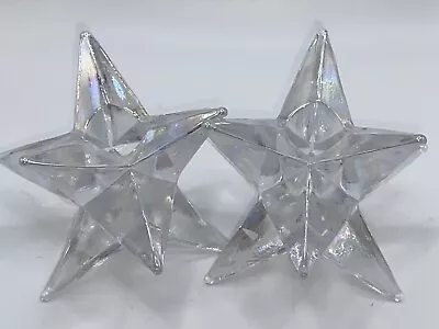 Silvestri Iridescent Glass Candle Holders 9 Point Crystal Stars Set Of 2 Atomic • $29