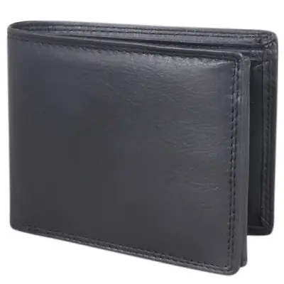 Man RFID Blocking Soft Leather Wallet ID Window Zip And Coin Pocket Black 2028 • £12.95