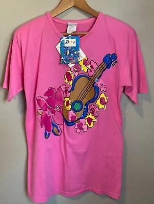 NWT VTG Ken Done Art Design Size Small 80s Graphic T-Shirt Pink Guitar Flowers • £38.56