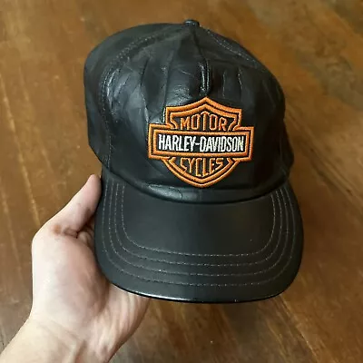 Vintage Harley Davidson Motor Cycles Leather Strapback Hat Made In USA • $34.99