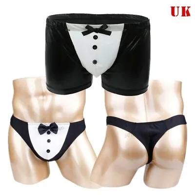 Mens Tuxedo Boxer Briefs Underwear Bikini Shorts Butler Waiter Costume Lingerie • $6.21