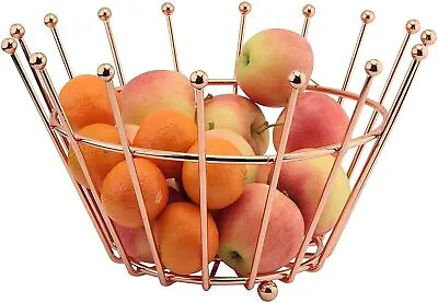 Copper Fruit Bowl Crown Large Metal Round Fruit & Veggies Basket Rack Holder • £9.85