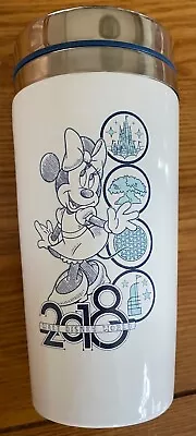 Disney Minnie Mouse 12oz Travel Coffee Mug With Lid Blue And White 7 Inch 2018 • $10.99