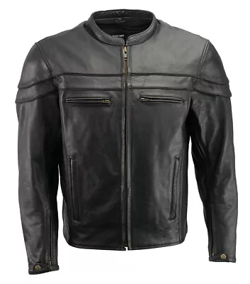 Men’s Premium Buffalo Black Leather Motorcycle Jacket With CE Armor Protection • $159.99