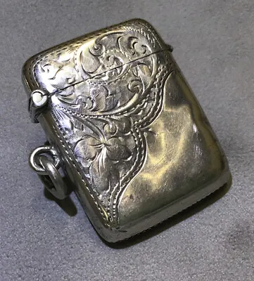$59 • Buy Antique Hallmarked Silver Match Safe Engraved Scroll Design With Hanging Ring