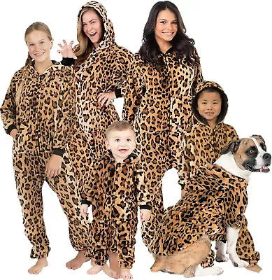 Footed Pajamas – Cheetah Spots Hoodie Footless Chenille One Piece • $44.95