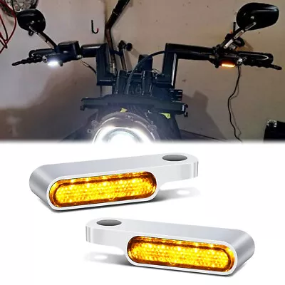 2x Handlebar LED Turn Signal Mini Marker Lights Chrome For Harley Chopper Bobber • $15.06