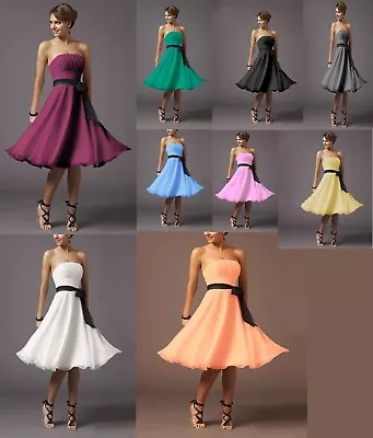 Wedding Bridesmaid Cocktail Partyl Prom Ball Evening Satin & Chiffon Dress  • £9.50