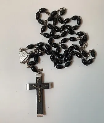Vintage Religious Catholic Rosary Black Beads Italy 783 • $15